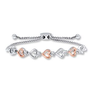 Heart Diamond Bolo Bracelet Sterling Silver & 10K Rose Gold
